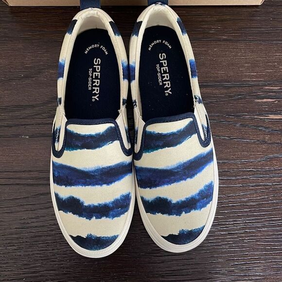 Sperry Crest Twin Gore Tie Dye Stripe Navy Slip-On Sneaker Women’s Size 6 New - Picture 6 of 7